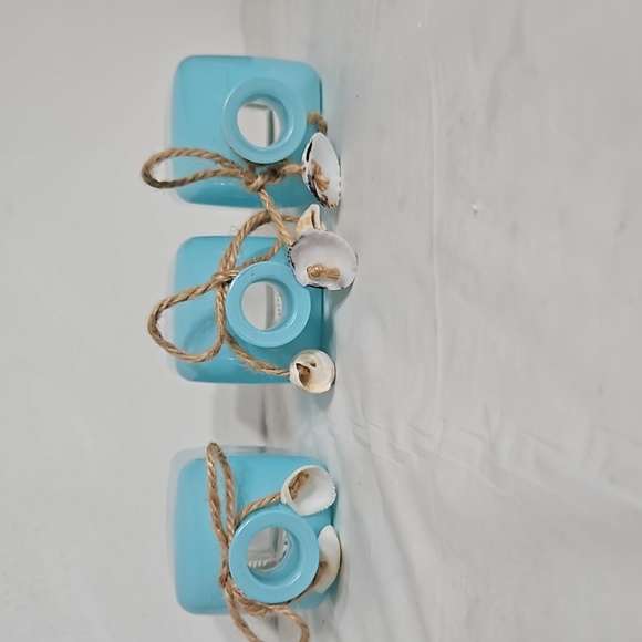 Hand Painted Light Blue Natural Twine Assorted Sea Shells Glass Jars - Picture 3 of 6